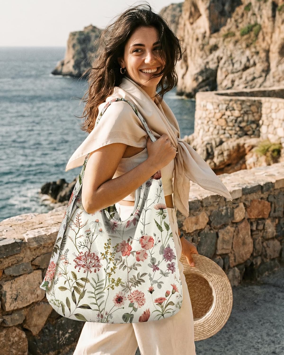 Corduroy Hobo Bag for Women - Large Shoulder Tote Bag with Zipper Cute Handbags Big Capacity Travel Work Bag