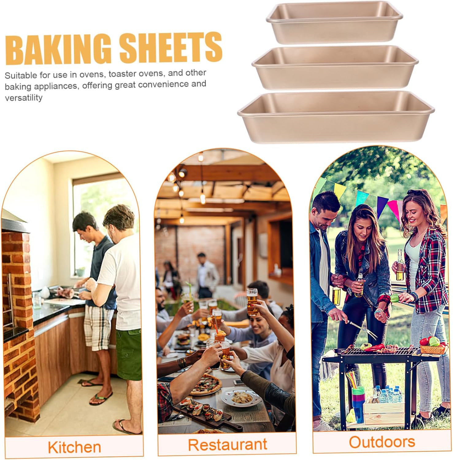 3pcs Nonstick Deep Baking Pan Set Lasagna and Cake Pans for Oven Roasting Heavy Duty Bakeware for Brownies and Casseroles Attractive Gold Finish