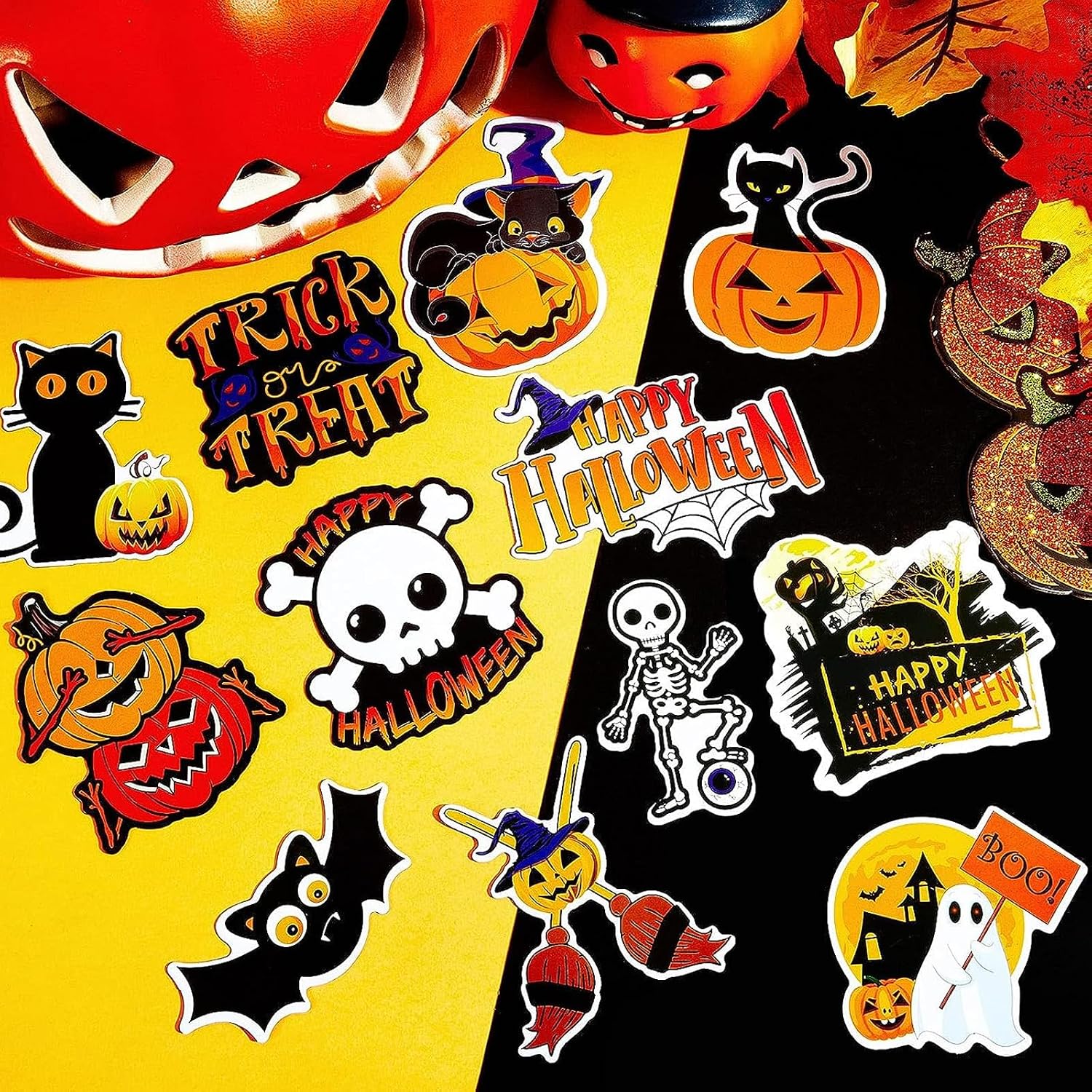 QODOLSI 12 Pieces Halloween Stickers, Bat Decals, Pumpkin Ghost Decals, Halloween Party Refrigerator Stickers Pumpkin Stickers, for Locker Garage Door Decorative image 4