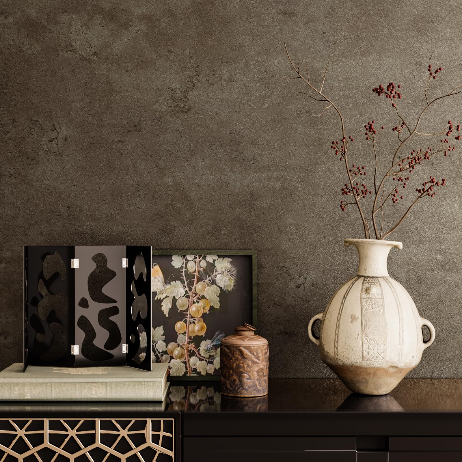 Papier peint ciment industriel marron VaryPaper pour relooker une cuisine ou un salon moderne