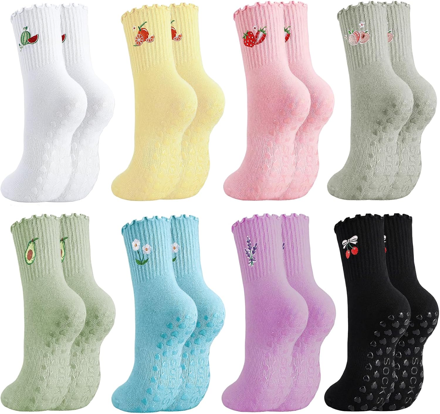 Pilates Grip Yoga Socks for Women Cute Non Slip Socks Athletic Crew Sock for Barre Workout Hospital