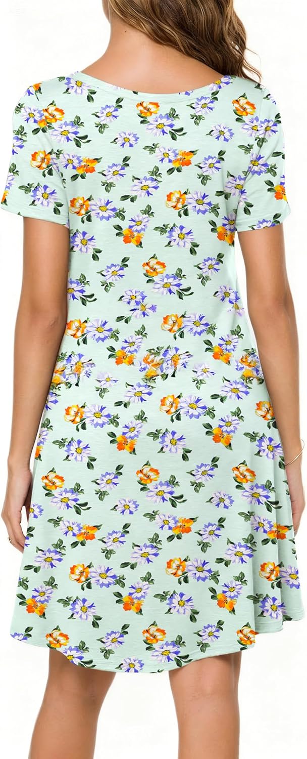 Women's Casual Short Sleeve Crew Neck T Shirt Dress Loose Floral Summer Dresses - Image 3