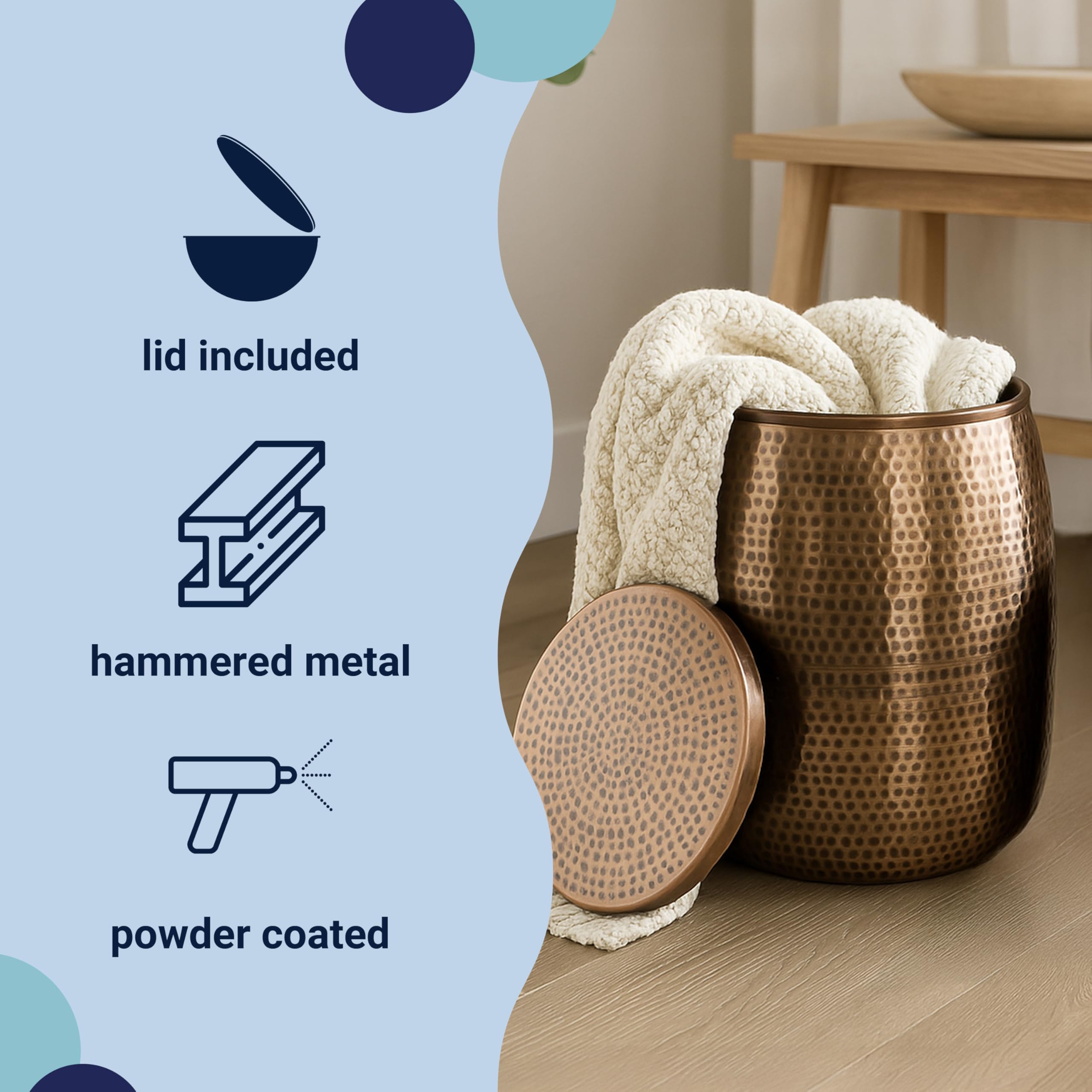 happimess Merida 19" Hammered Metal Drum Storage Side Table, Antique Copper | Modern Rustic Removable Lid, Hidden Internal Compartment, Industrial End Table Accent