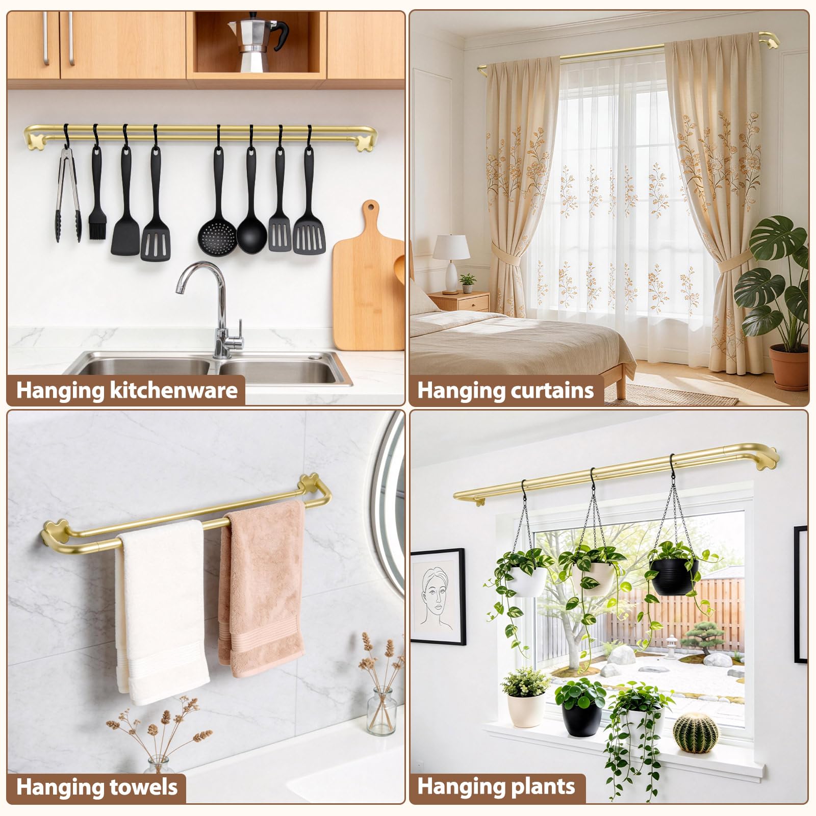 USFOOK Gold Barras de Cortina Doble 80-292 cm