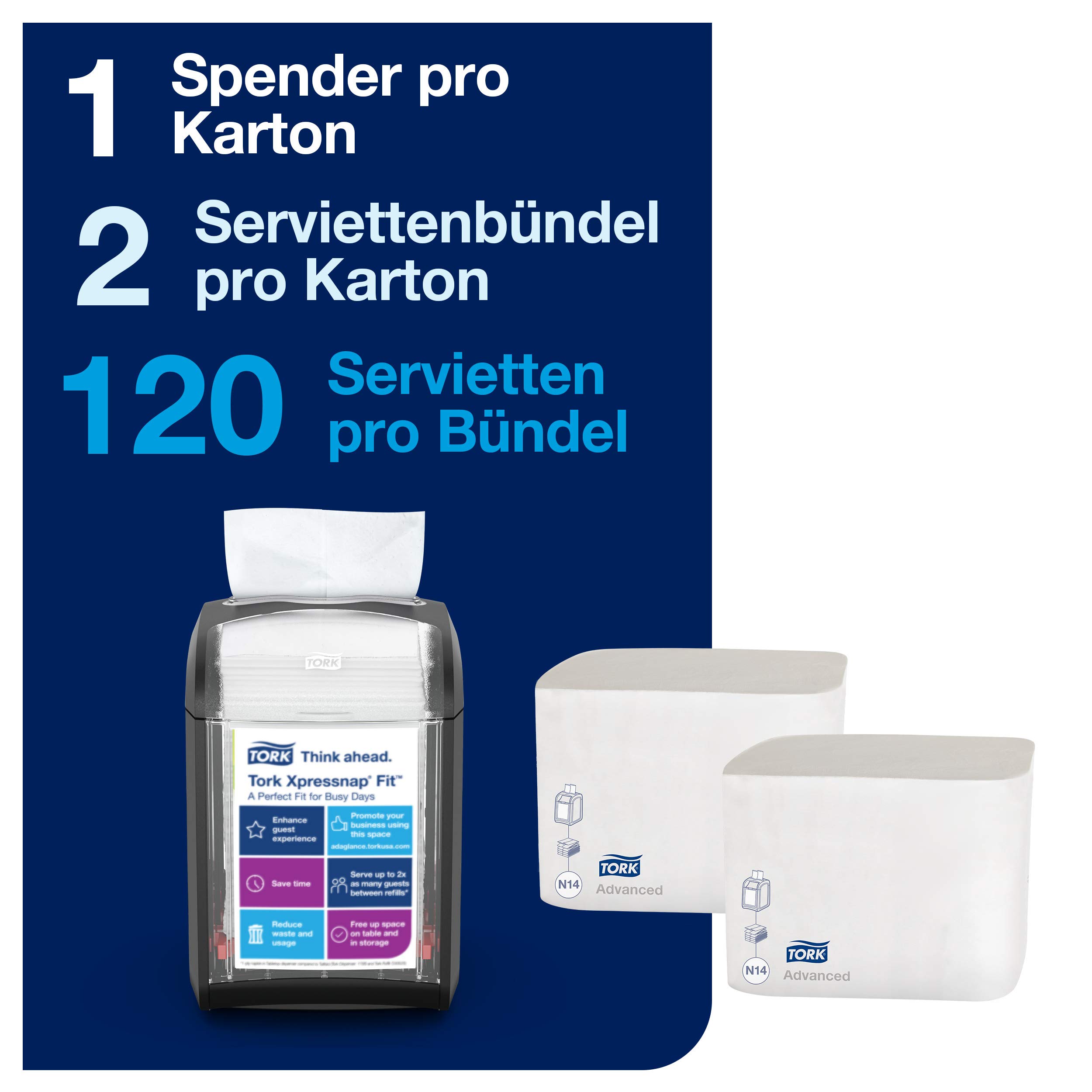 Tork Xpressnap Fit Serviettenspender Starter Pack - 962900 - N14 + Serviettennachfüllungen (2 x 120 Blatt)