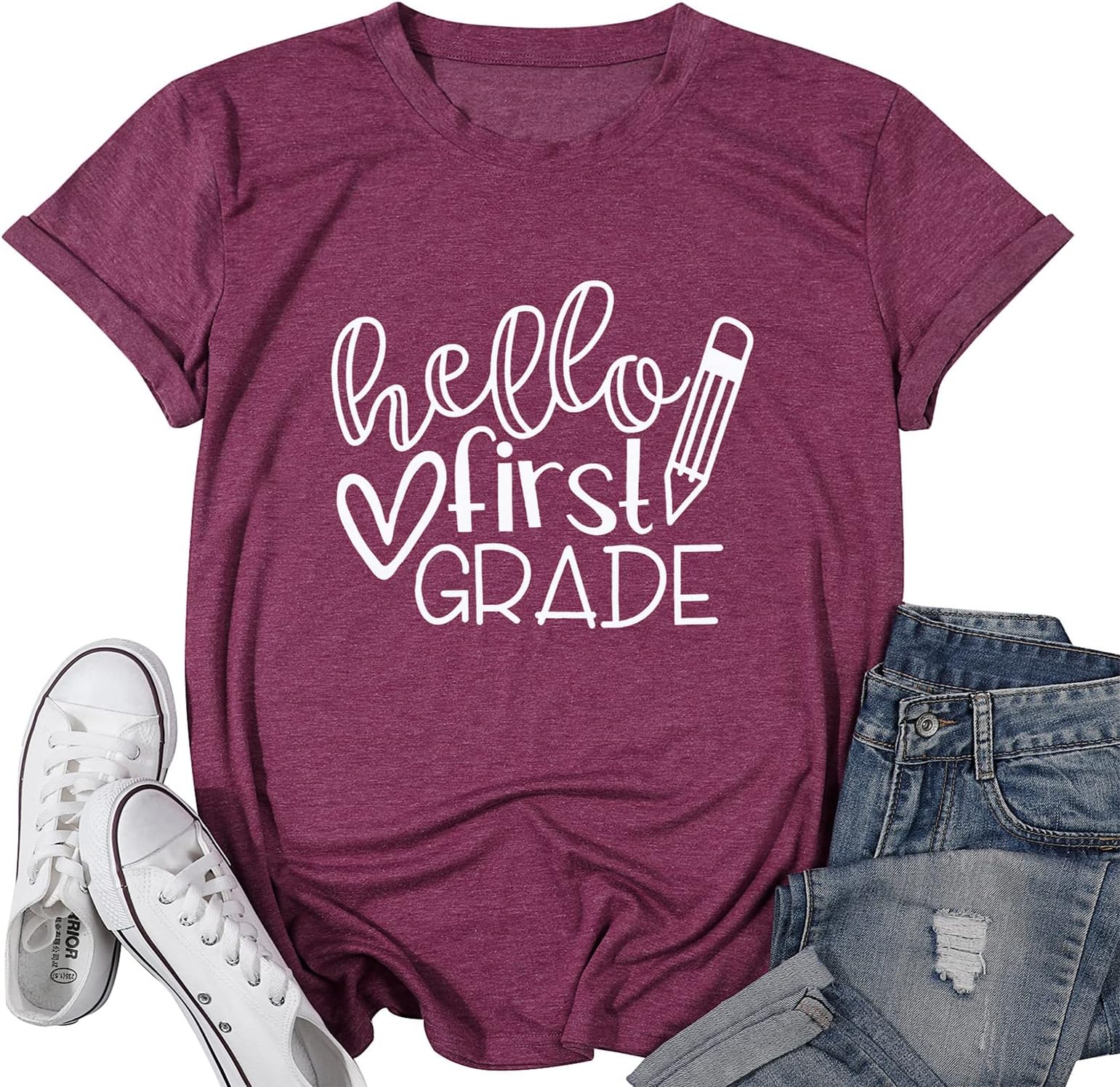 Hello First Grade Teacher Shirt Women Teaching Pre K Grade Tshirt Funny Fall Teachers Life Gift Tee Tops