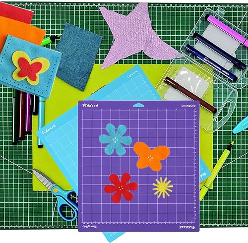 Miniatura 5 de Tapete de corte para máquina Cricut de 12 x 12 pulgadas, paquete de alfombrillas adhesivas de agarre variado de color azul, agarre ligero, verde,