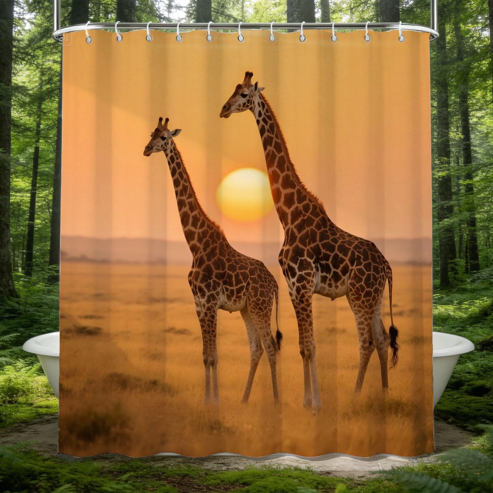 Rideau de douche anti moisissure 200x200 élimine l'eau au sol avec son tissu girafe 3D
