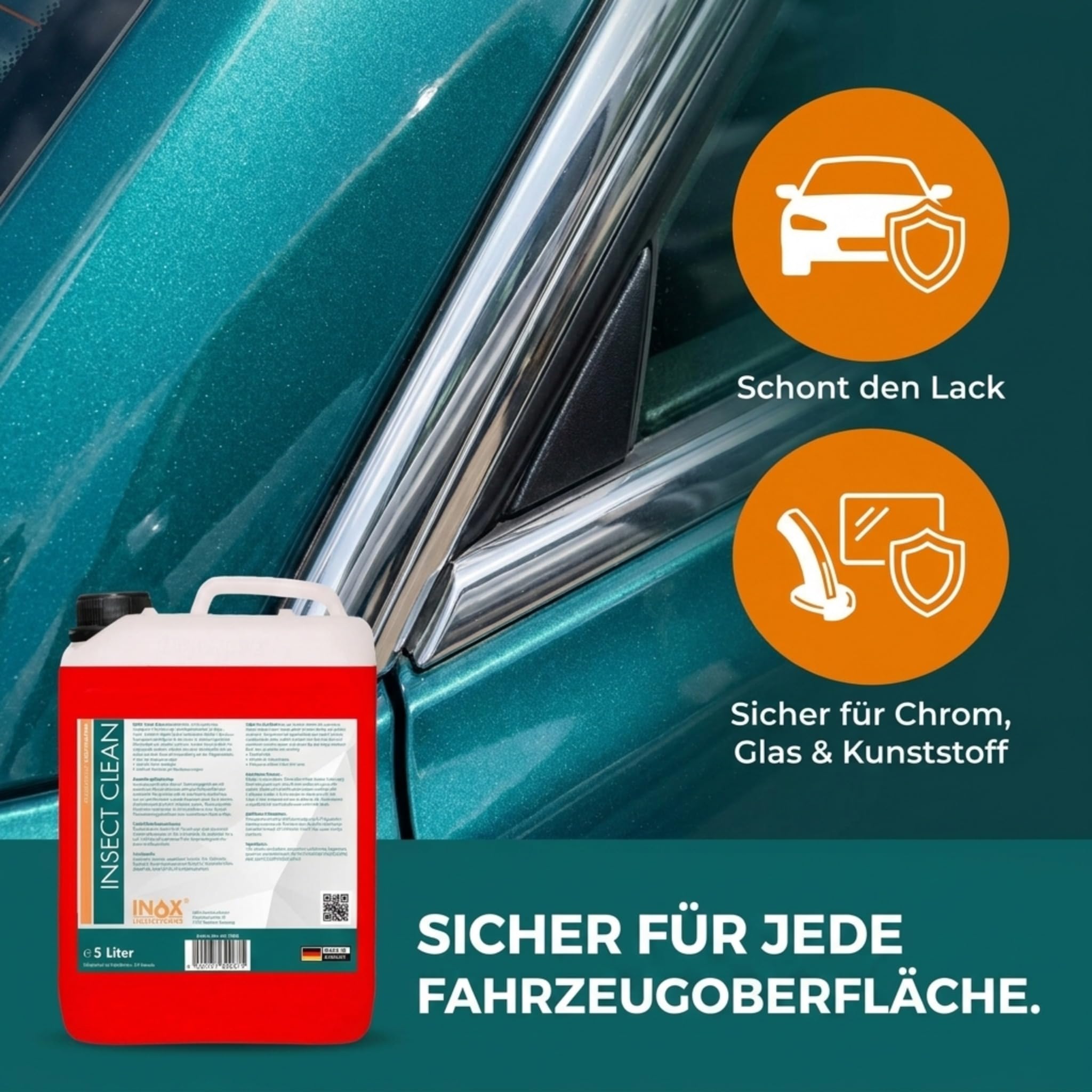 INOX Insektenentferner Auto & Motorrad 4x5L – auch bei Vogelkot | Entfernt Insekten & Baumharz – lösungsmittelfrei, sicher für Lack, Chrom, Glas & Kunststoff