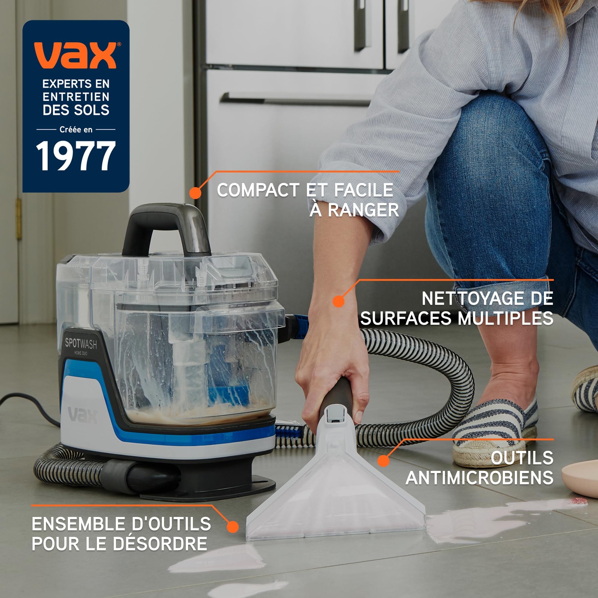 Vax SpotWash Home Duo Spot Nettoyeur, détachant pour shampouineuse tapis et tissus d'ameublement, séchage rapide, protection antimicrobienne et nettoyage en profondeur de plusieurs surfaces
