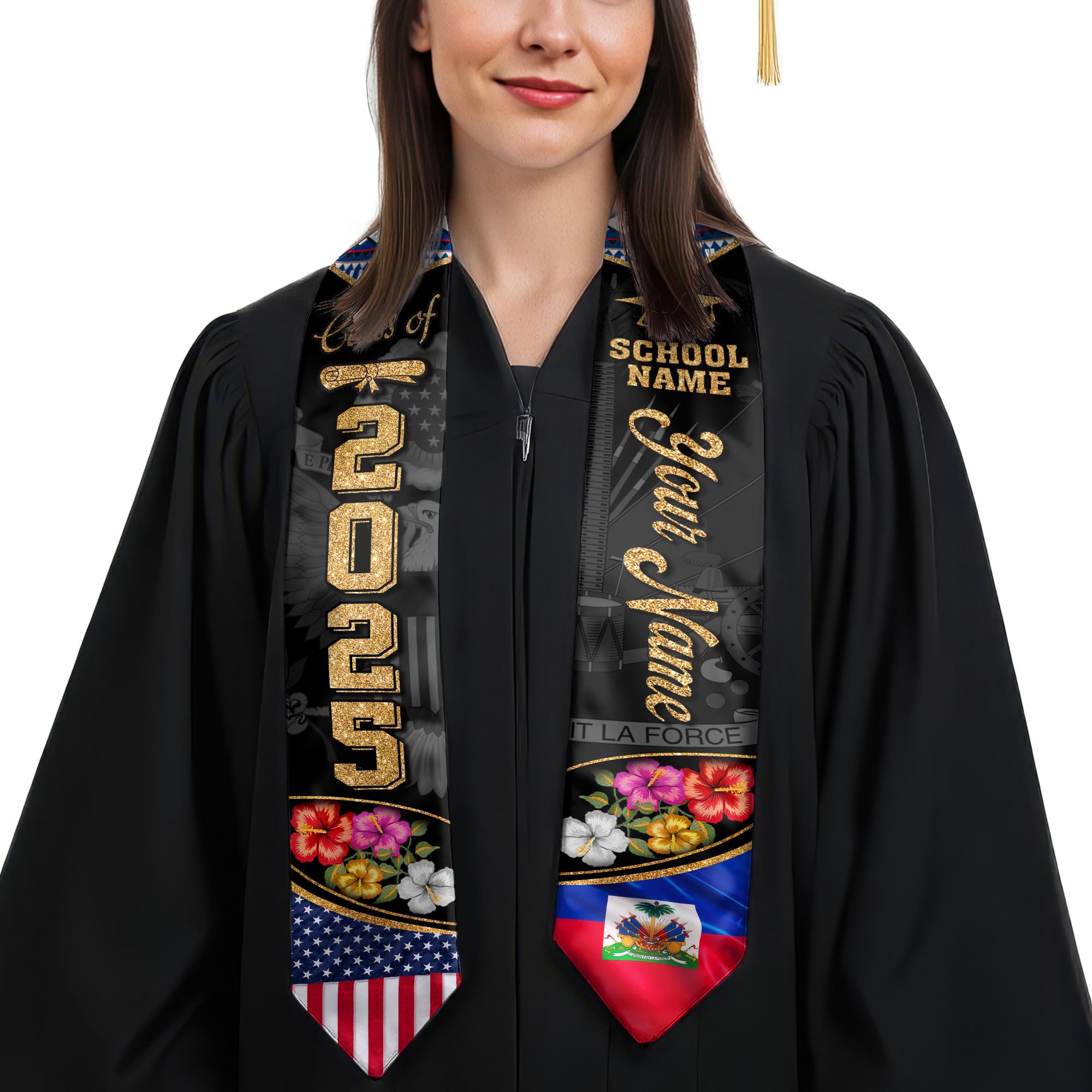 MonkeyVan Personalized Haiti Flag Graduation Stole 2025, Haitian Stoles Graduation 2025, Haitian American Flag Gradution Sash Haiti15