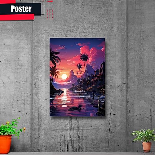 Miniatura 2 de Neon Sunset Vibes Florida Synthwave Sunset Framed poster Print, Retro Miami Style Wall Art, Decor poster, Art Decor