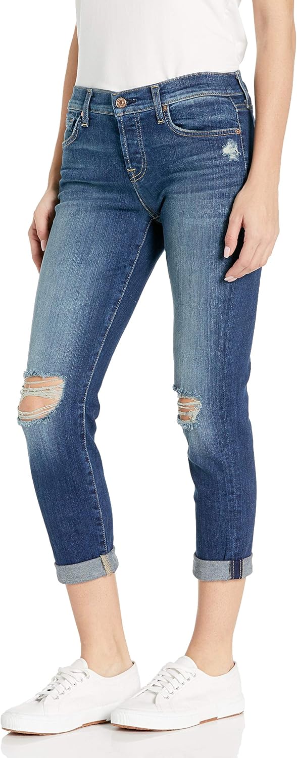 7 For All Mankind Women's Destroyed Josefina Boyfriend Mid Rise Jeans