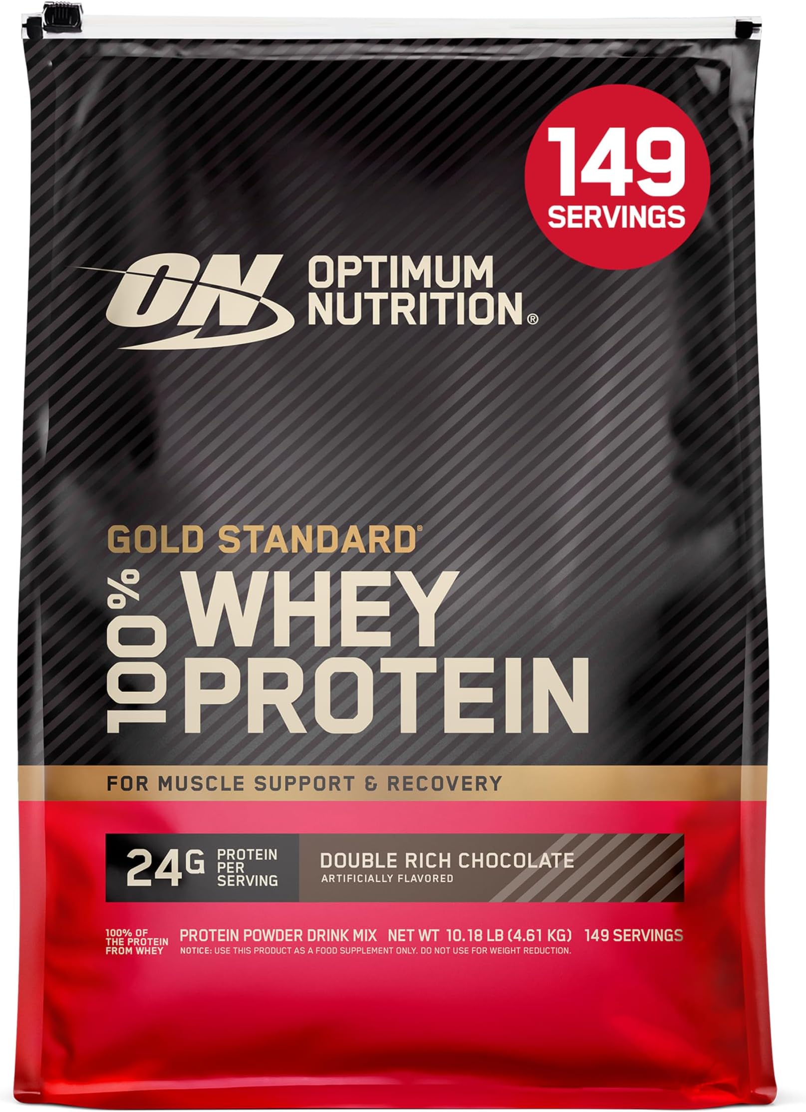 Optimum Nutrition Gold Standard Whey Protein, Double Rich Chocolate, 10 LB