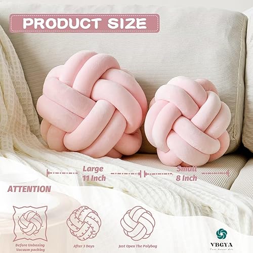 Miniatura 2 de VBGYA Bola de almohada de nudo, almohadas decorativas suaves, cojín redondo de felpa anudada de 11 pulgadas, rosa claro, decoración moderna del