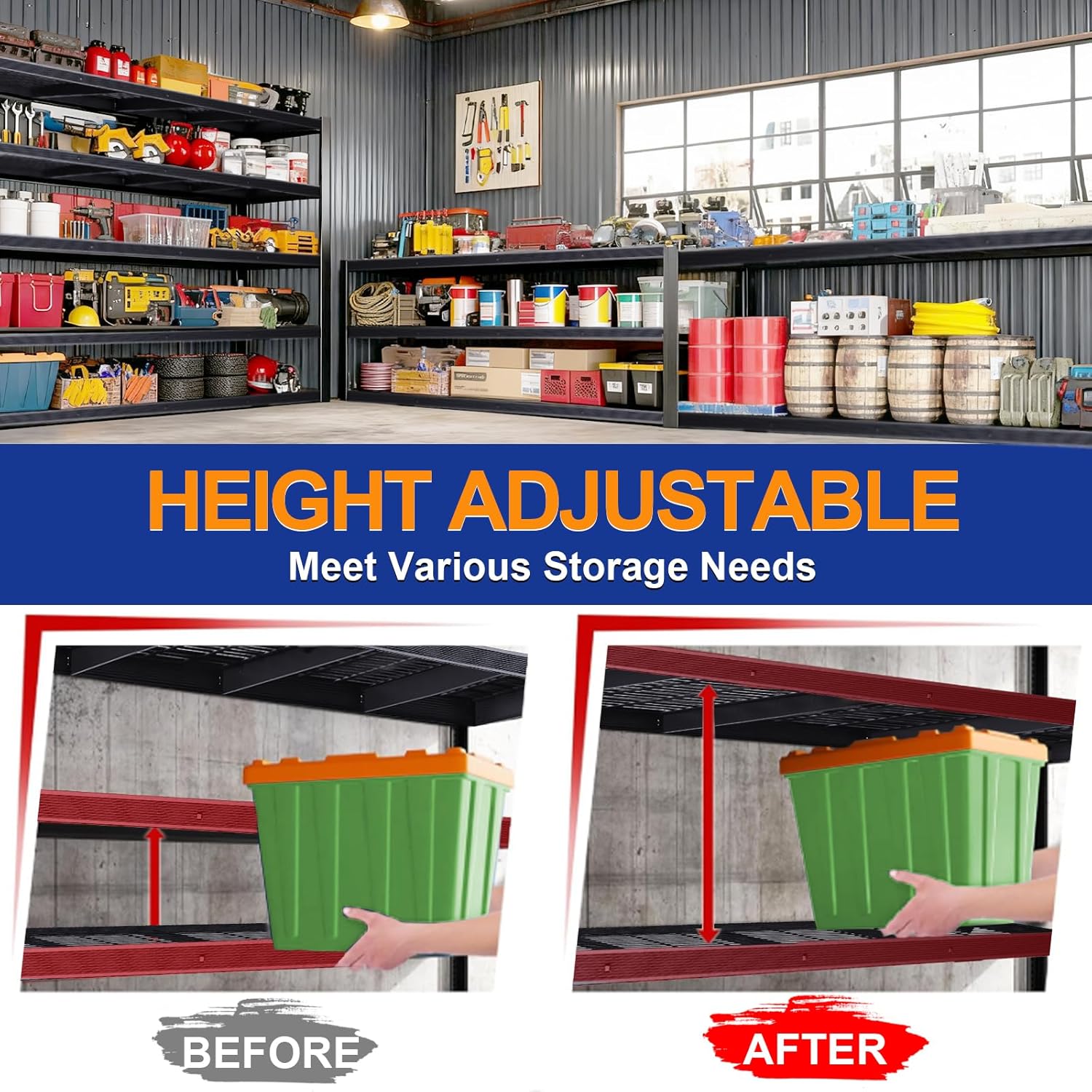 Heavy Duty Storage Shelves 24" D x 55" W x 84" H, 3050 lbs Metal Shelving Rack, Garage Storage Shelf, Estantes de Almacenamiento, Black Basement Shelving Unit, Adjustable Garage Rack - Image 5