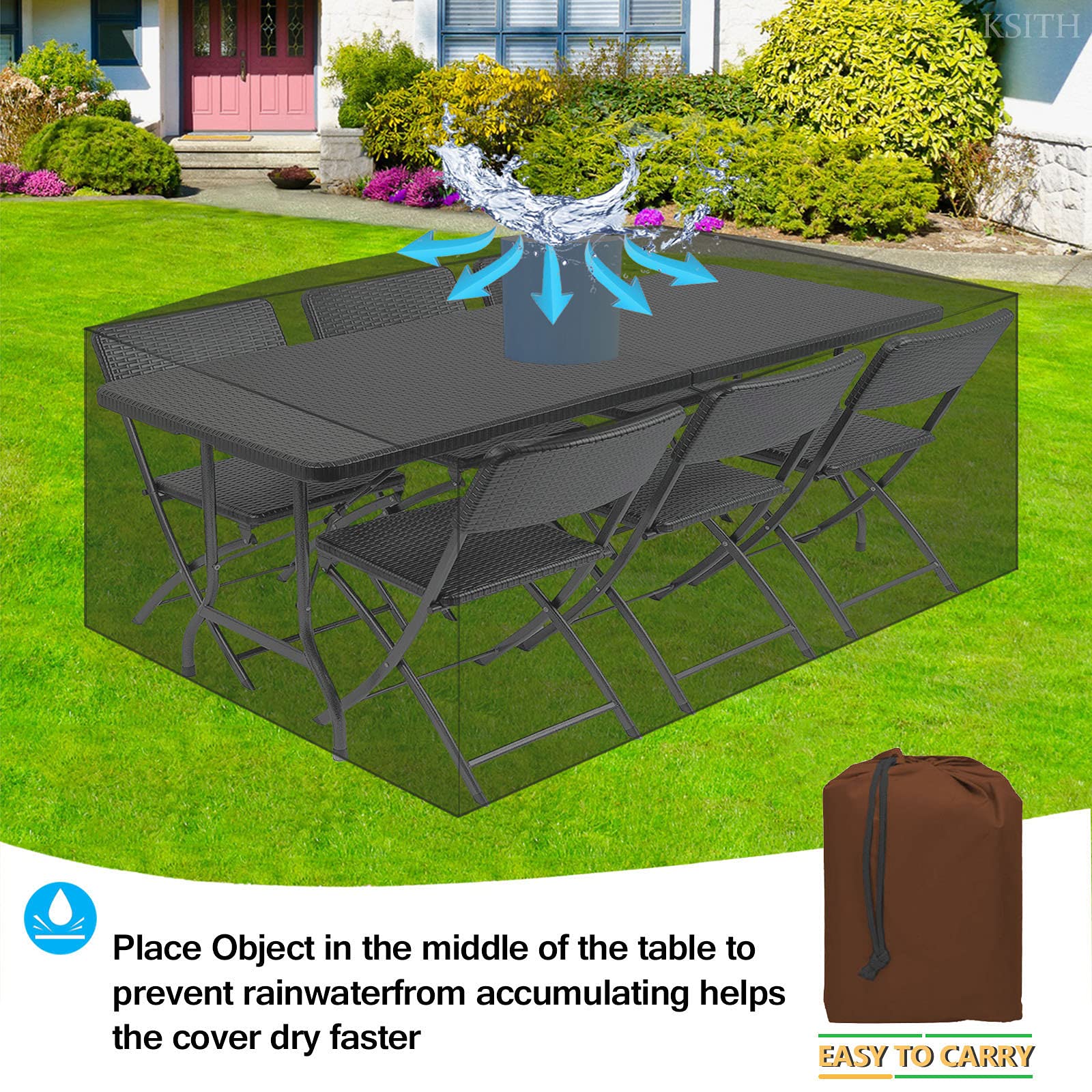 Copertura impermeabile per mobili da giardino con 4 fibbie antivento in tessuto Oxford 420D, anti UV e anti strappo, copertura per esterni, per tavolo, sedia, divano, marrone, 180 x 120 x 74 cm