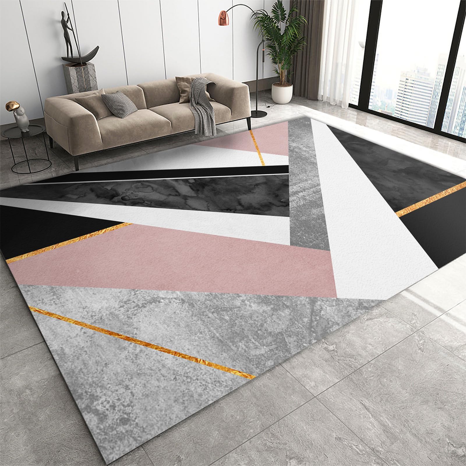 Luksusowy minimalistyczny dywan w stylu geometrycznym z kolorowymi klockami, łatwy w pielęgnacji, na patio, do ogrodu, kuchni, łazienki lub 60 x 90 cm