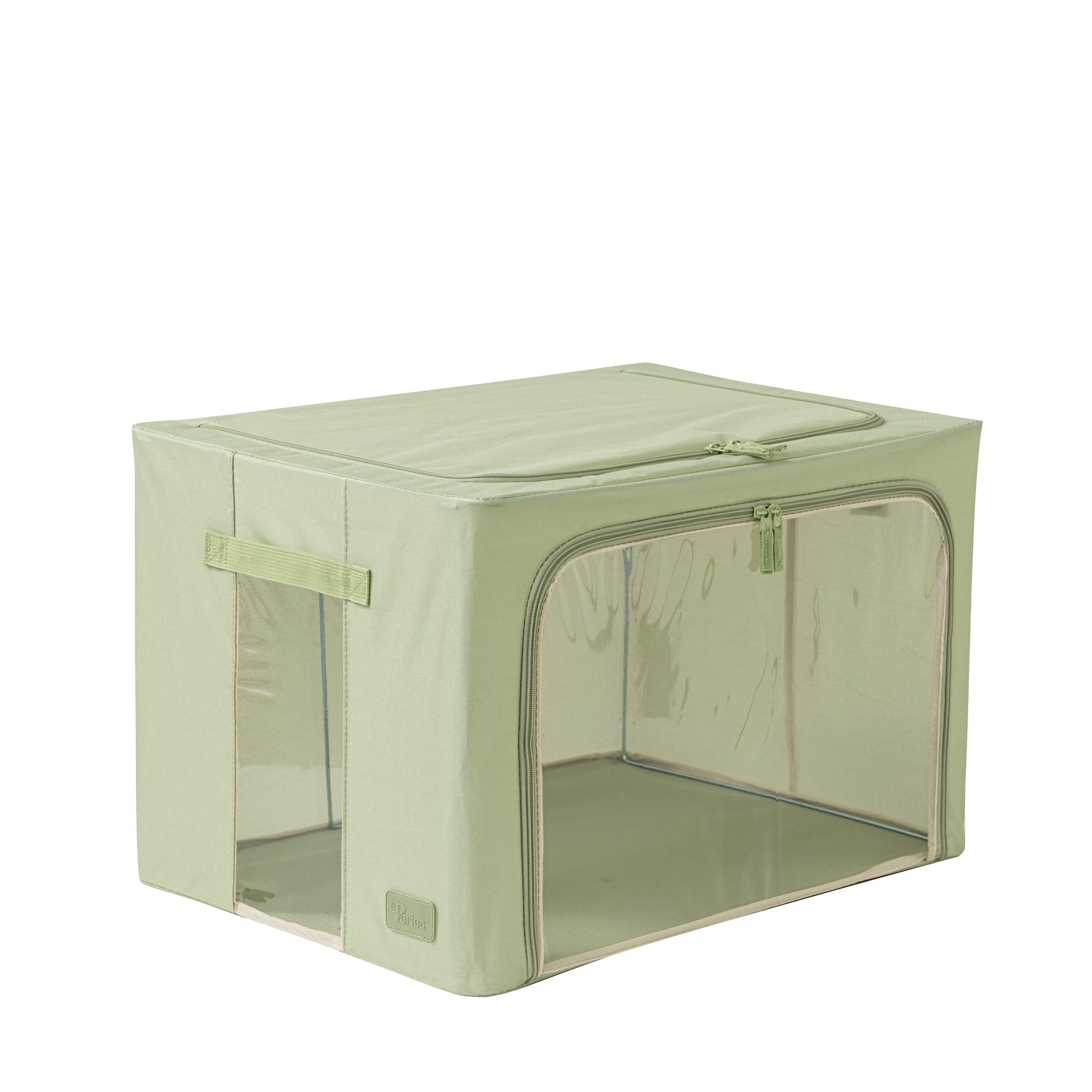 Periea ‘Beau’ Folding Collapsible Stackable Fabric Home Storage Boxes with Steel Frames (Sage, Large)