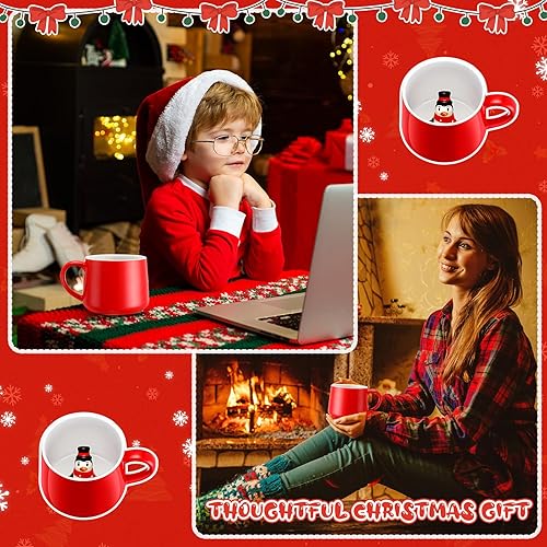 Miniatura 10 de Sliner Tazas de café de Navidad 3D de 13.5 onzas, hechas a mano, taza de cerámica con bonita figura de dibujos animados en el interior, tazas de