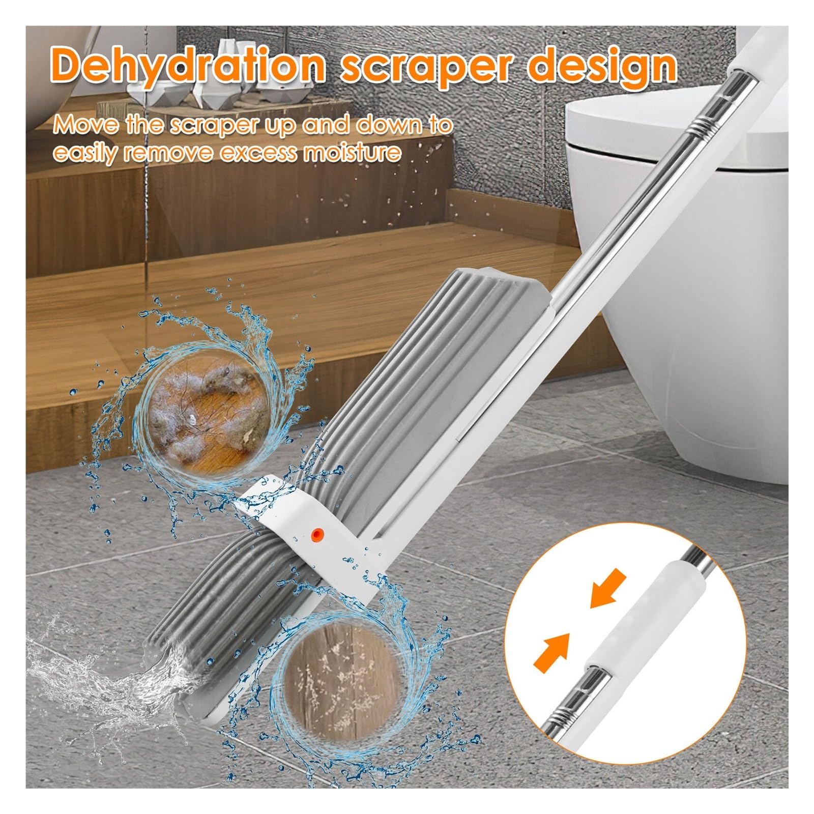 Trapeador de Esponja autodrenante con 2 Cabezales de Esponja, trapeador Plano autolimpiable mágico Manos Libres, Herramientas de Limpieza de Pisos for el hogar