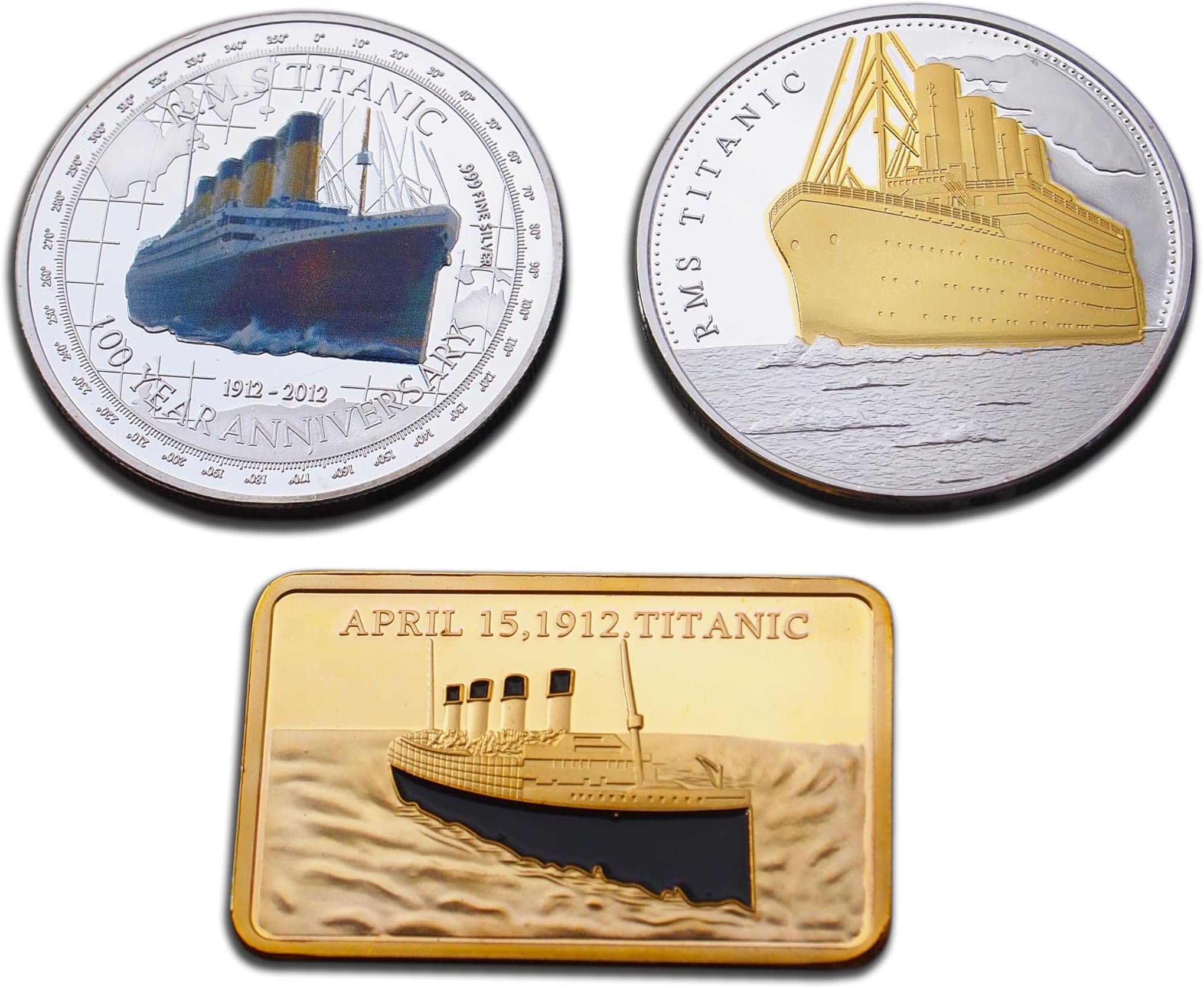 Eillwin Titanic 100th Anniversary Special Collector Set: 2x Commemorative Coins + Bar, White Star Line Souvenir Gift