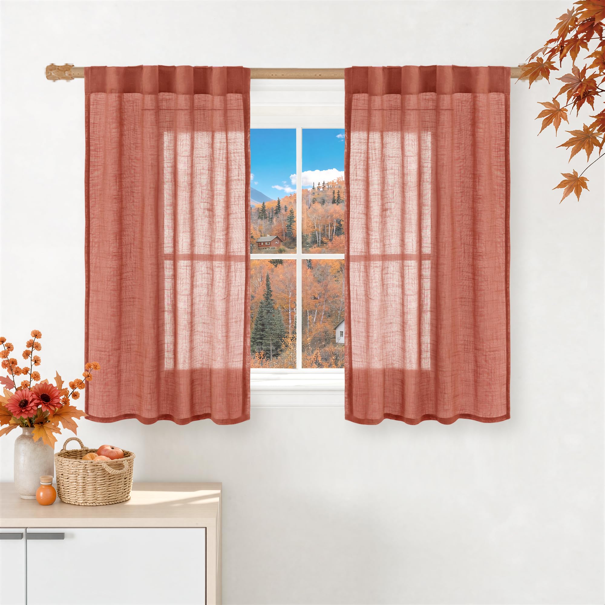 LAMIT Natural Linen Semi Sheer Curtains 84 Inches Long 2 Panels, Living Room Linen Textured Light Filtering Drapes Back Tab and Rod Pocket Neutral Window Panels for Bedroom/Sliding Door, 52 x 84 Inch — view 80
