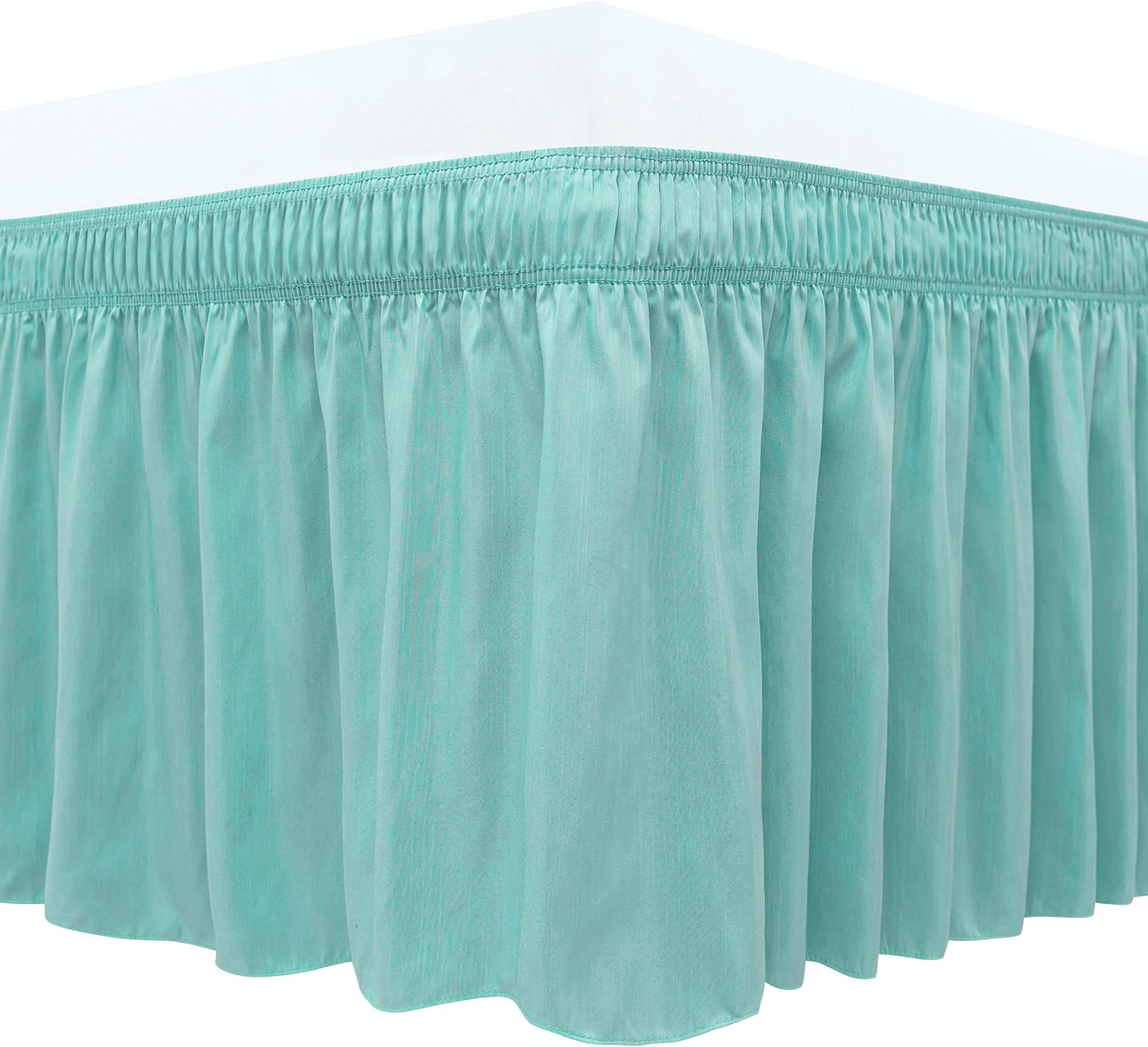 Biscaynebay Wrap Around Bed Skirts for Queen Beds 15 Inches Drop, Aqua Elastic Dust Ruffles Easy Fit Wrinkle & Fade Resistant Silky Luxurious Fabric Solid Machine Washable