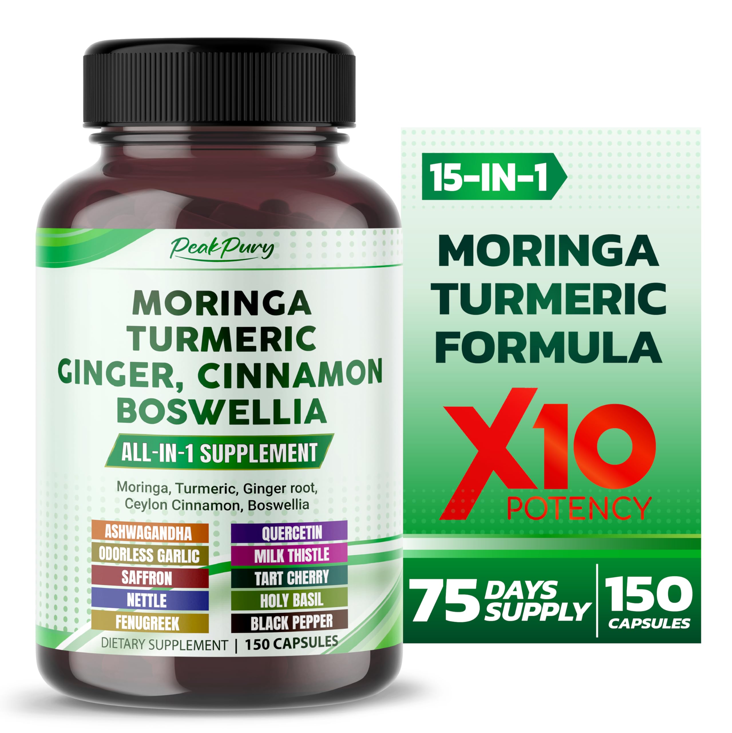 Moringa, Turmeric, Ginger Root, Ceylon Cinnamon, Boswellia