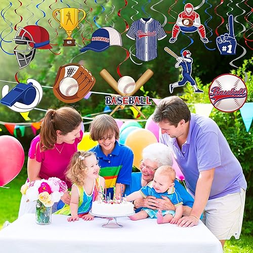 Miniatura 5 de Clabby 51 piezas de decoraciones de fiesta de béisbol, fiestas temáticas deportivas, decoración de remolinos colgantes para niños y adultos,