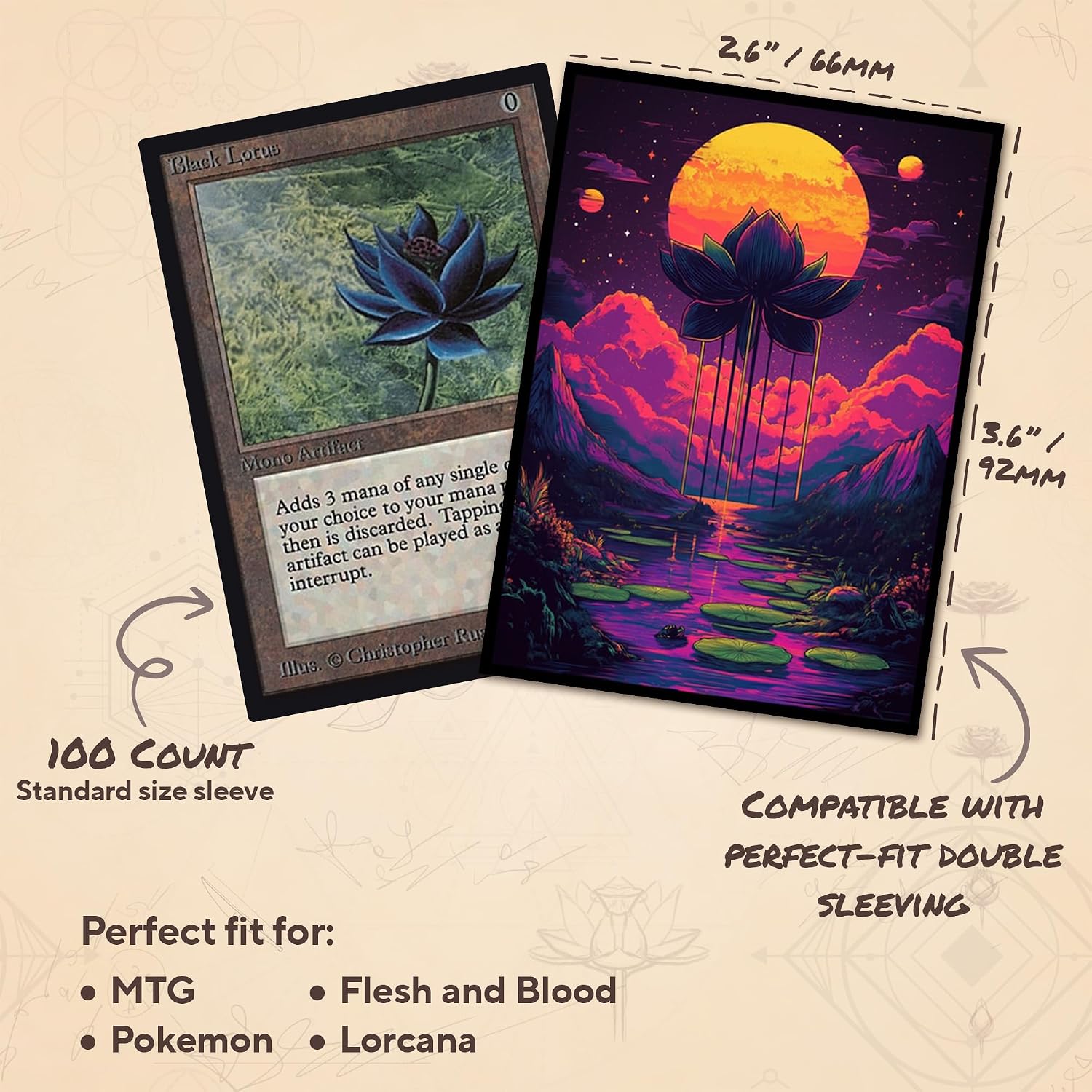 Neon Lotus 1 MTG Card Sleeves (Textured) - 104 Count Standard Size TCG Sleeves - Compatible with Magic The Gathering - Double Sleeving - Original Art Design, Premium Protection