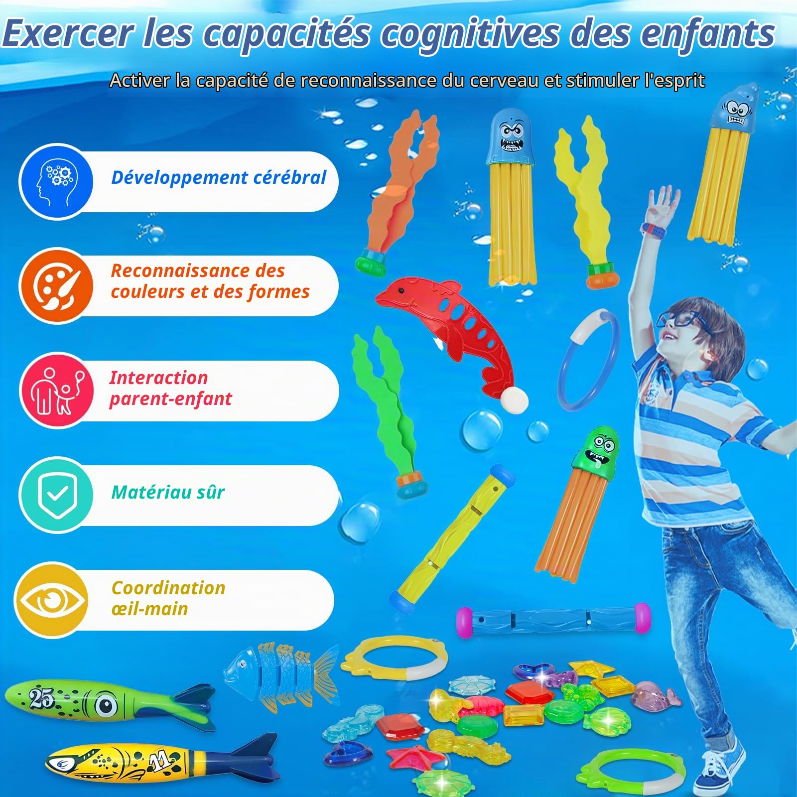 Jouets de Plongée, 12 Pièces Jeux Piscine Enfant Jouet de Natation pour Piscine