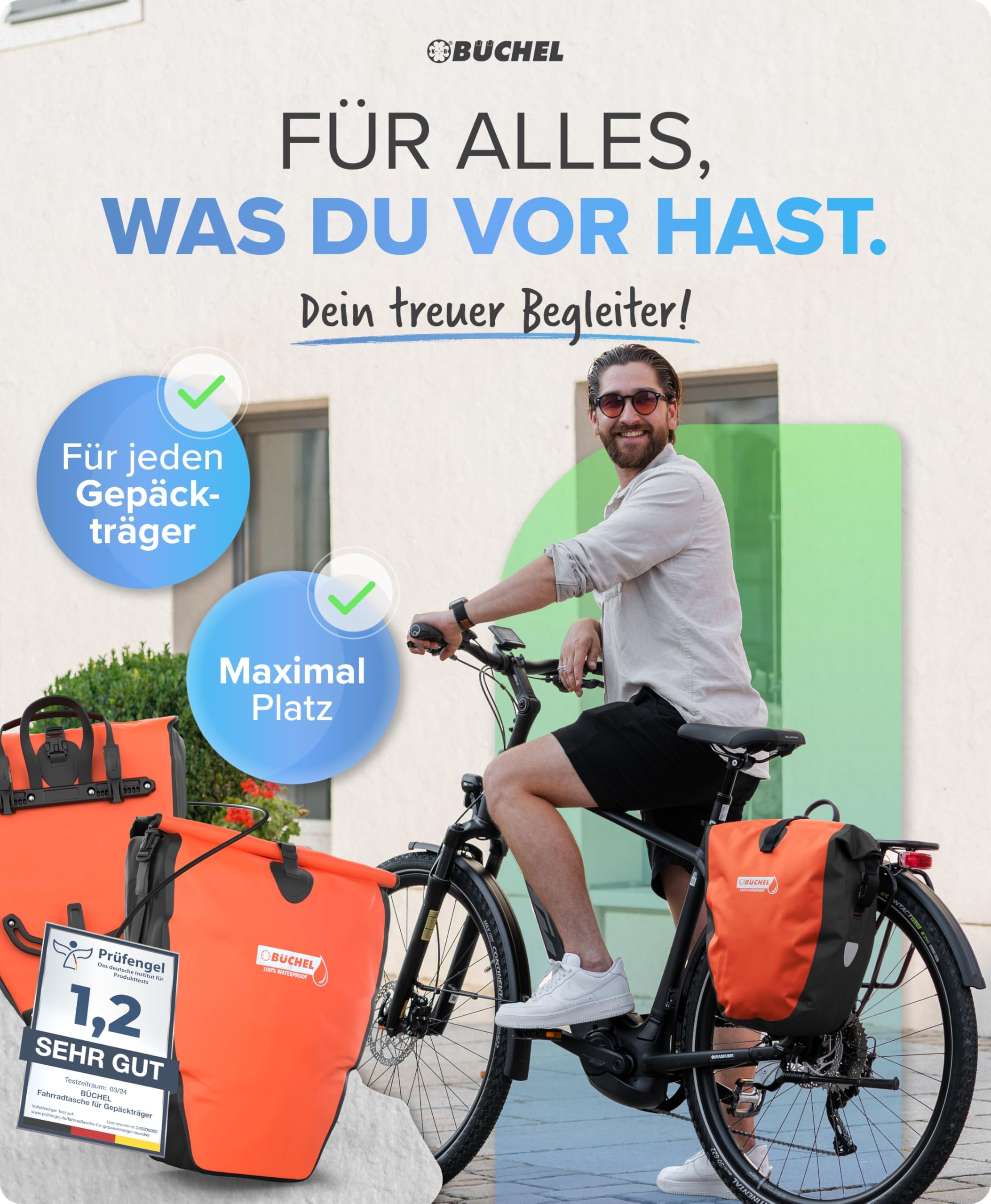Büchel Alforjas para portaequipajes, 2 Unidades, 25,4 L – 100% Impermeable, con asa y Correa para el Hombro, Bolsa para Bicicleta, Bolsa para portaequipajes, Bolsas traseras para Bicicleta