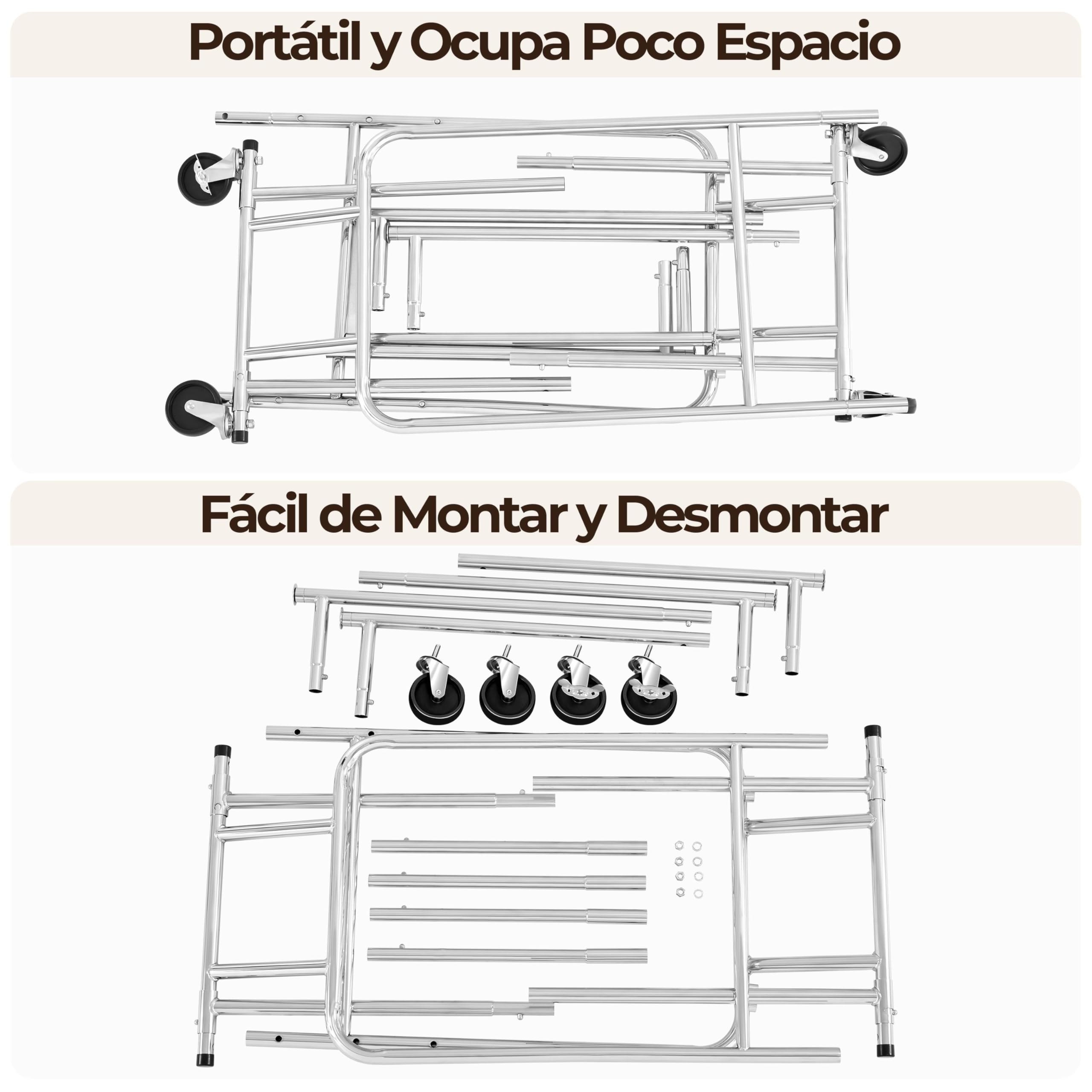 Yaheetech Perchero de Ropa con Ruedas Burro Ropa Resistente Ajustable Plata | 128-188cm Ancho 140-165cm Alto Doble Varilla Extensible Base para Zapatos Soporta 113kg