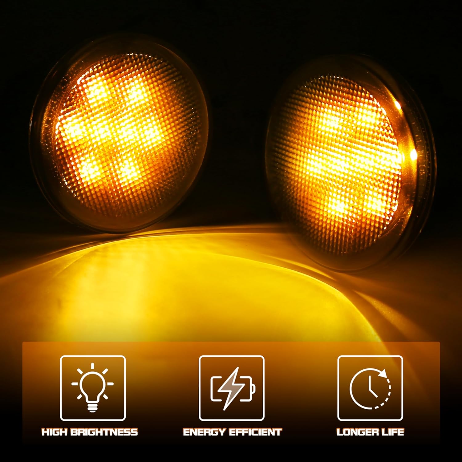 JK Turn Signal Lights, Smoke Lens Amber LED Front Parking Lights Honycomb LED Turn Signals Replacement for Jeep Wrangler JK JKU 2007-2017