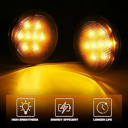 Miniatura 2 de SEUYA Conjunto de luces direccionales JK LED ámbar ahumadas para guardabarros, luces indicadoras delanteras, luces de estacionamiento de repuesto