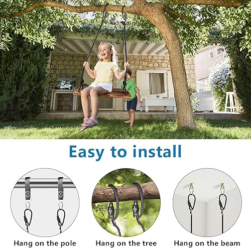 Miniatura 3 de Columpio de madera carbonizada para colgar en árbol, impermeable, con cuerda ajustable, carga de 500 libras para adultos, niños, interiores,