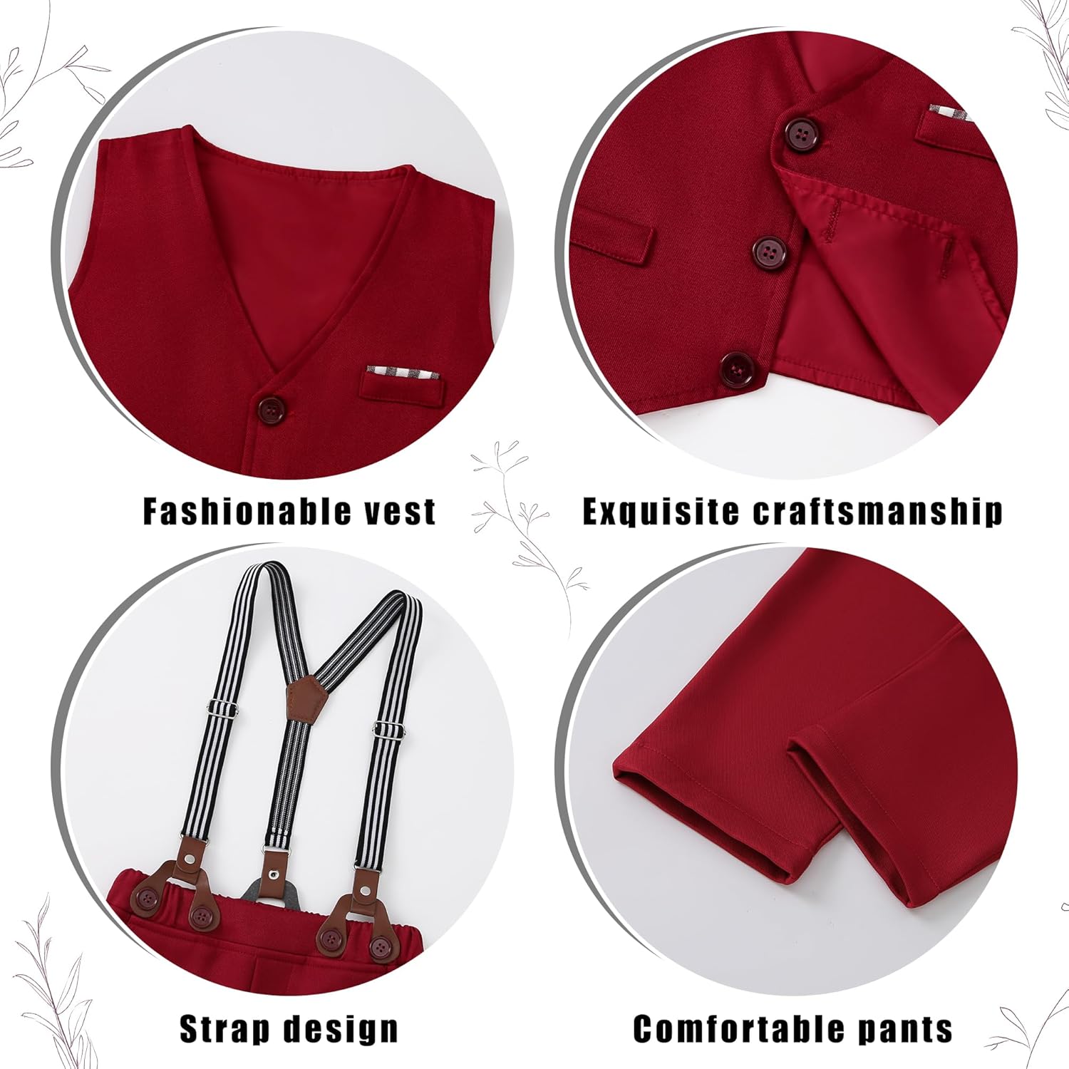 ZOEREA Toddler Boy Suit Formal Wedding Outfits Gentleman Clothes Long Sleeve Shirt + Suspender Pants + Bowtie - Image 5