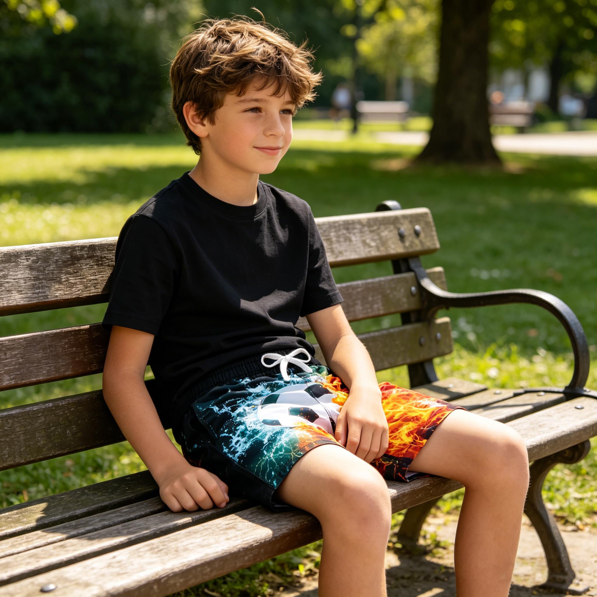 Loveternal Maillot de Bain Garçons Enfant 3D Imprimé Graphique Séchage Rapide Short de Bain Drôle Nouveauté Boardshorts Été Tenue de Plage avec Filet Intérieur Cordon et Poches 7-14 Ans