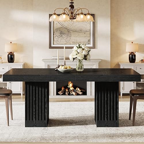 Miniatura 9 de Tribesigns Mesa de comedor para 4-6 personas, mesa de cocina moderna de 63 pulgadas con pedestal doble resistente, muebles de cena rectangulares
