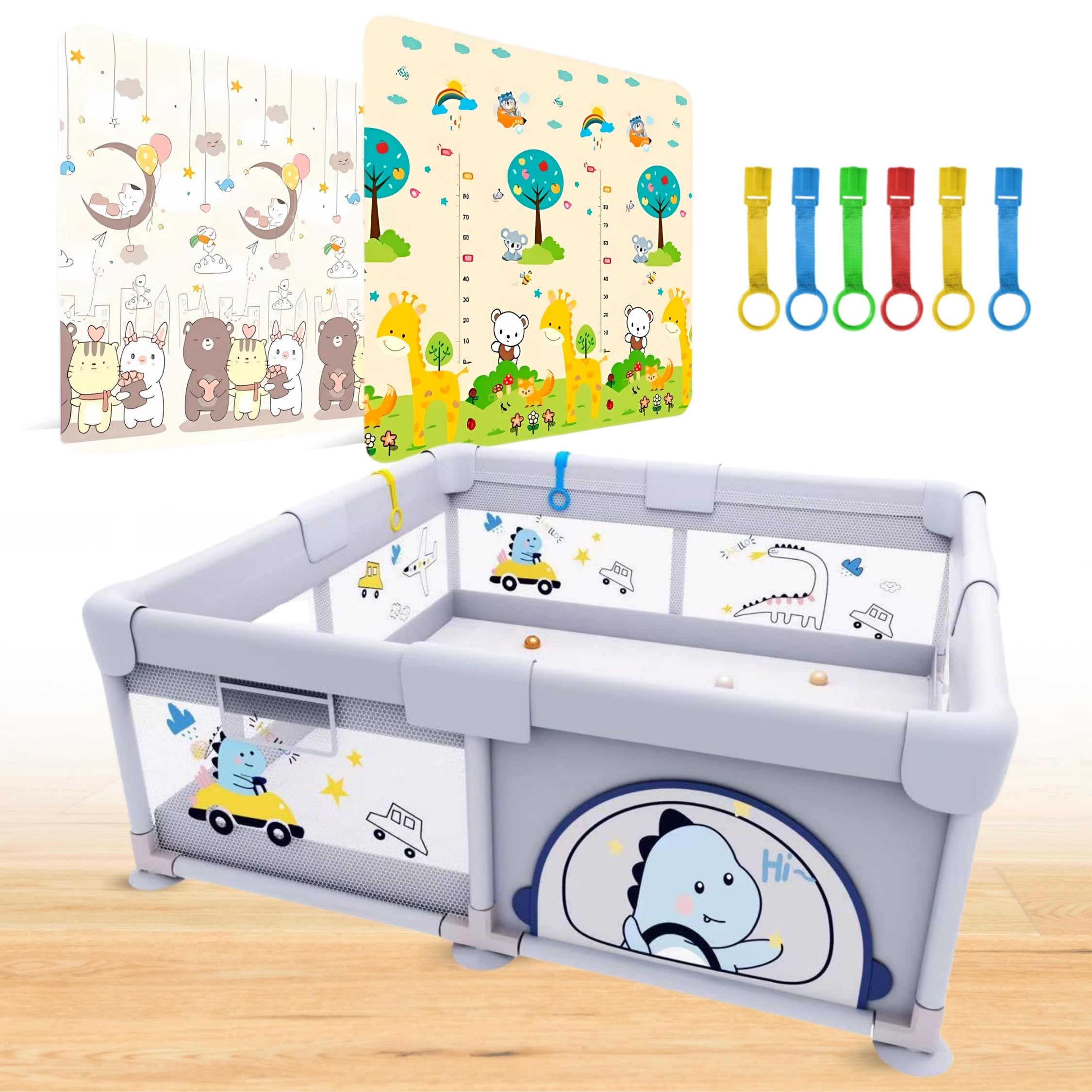 PARVULI Parc Bebe 120x120 cm - Enclos pour Bébé avec 6 Poignées et Tapis de Jeu Rembourré - Parc pour Bebe Pliable pour la Maison avec Maille Respirante et Barrières Protégées