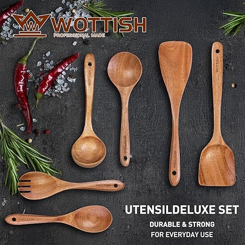 Miniatura 2 de Cucharas de madera - Cucharas de madera para cocinar, juego de utensilios de cocina de madera natural no tóxicos, utensilios de cocina de madera de