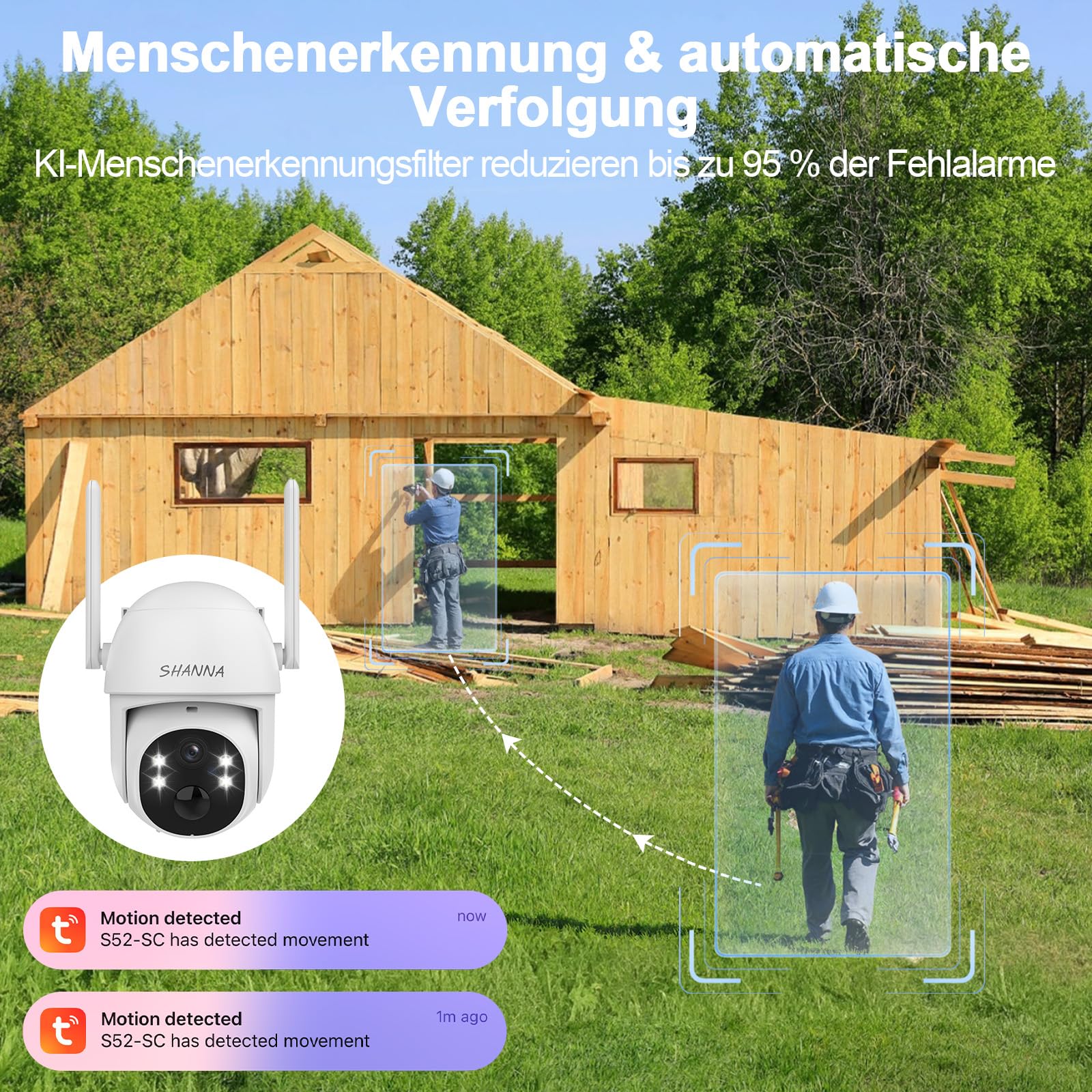[Lebenslange Kostenlose Unbegrenzte Daten] 4G LTE Überwachungskamera mit eSIM Karte,2K LTE Kamera ohne WLAN mit Akku 7800mAh,Farbnachtsicht,Automatischer Verfolgung,2-Weg-Audio,IP66,6-Watt-Solarpanel