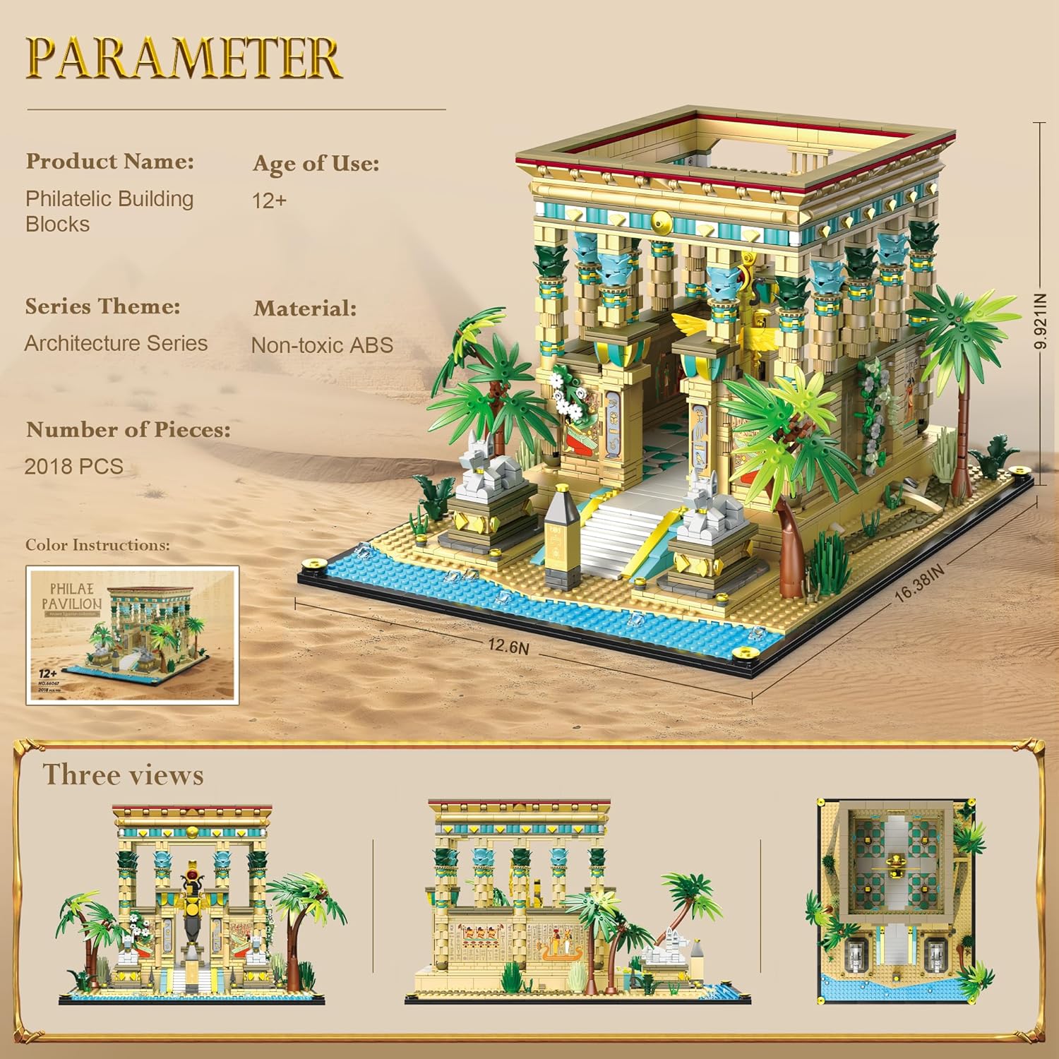 AsmrCap Philaedin Temple Building Set for Adults, Egyptian Architecture Building Blocks, Miniature Nile Temple Scene, Famous Landmark Collection Home Décor Model Building Kit, 2018 Pcs