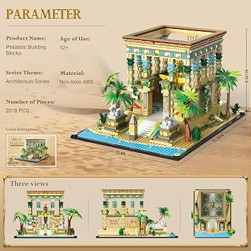 Philaedin Temple Building Set for Adults, Egyptian Architecture Building Blocks, Miniature Nile Temple Scene, Famous Landmark Collection Home Decor Model Building Kit, 2018 Pcs