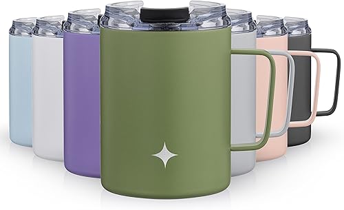 Vista 36 de JoyJolt Vaso de triple aislamiento con asa. Vaso de 12 onzas con tapa. Sellado al vacío, forrado de cobre, vasos de acero inoxidable de doble pared.