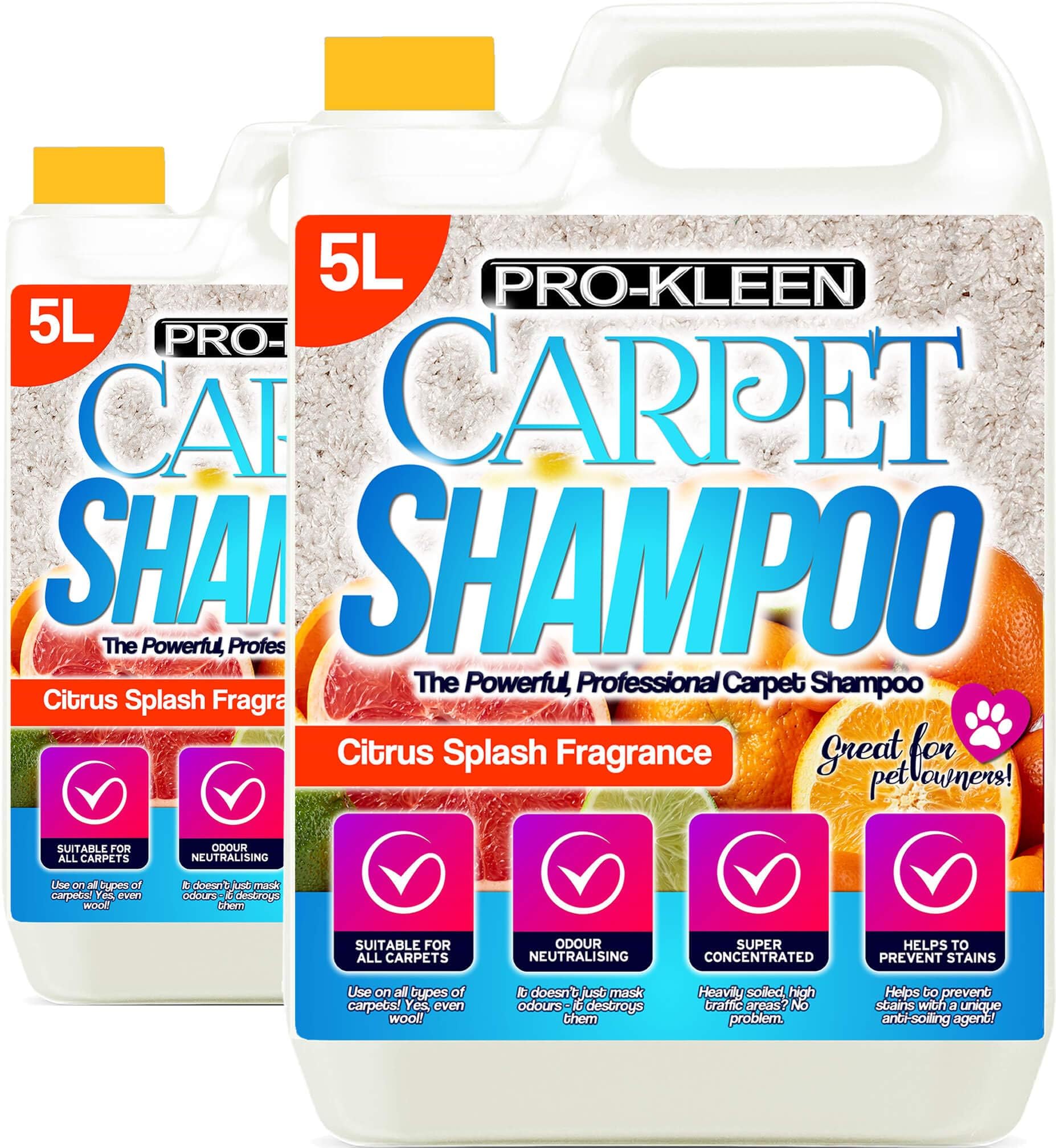 Pro-Kleen Professional Carpet & Upholstery Shampoo – Citrus Fragrance - High Concentrate Cleaning Solution - Suitable For All Machines - 10 Litres