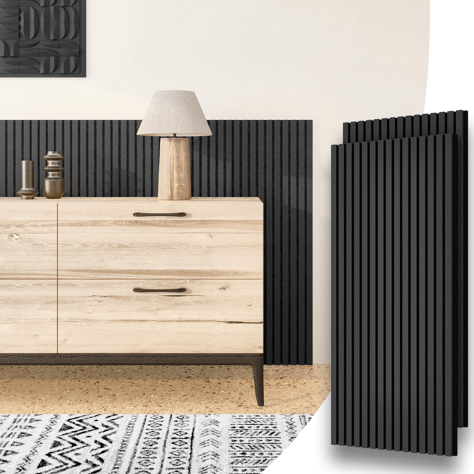 Photo 1 of Wood Slat Acoustic Panels, 4 Pack 94" x 8"(21ft²) Wood Wall Panels, Soundproof Wood Slat Panel, 3D Fluted Sound Absorbing Paneling for Wall Decor, Living Room, Bedroom, Walnut
