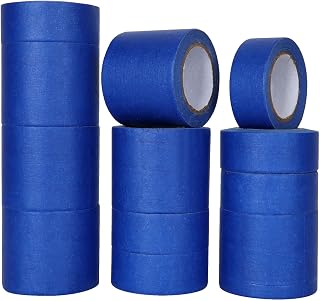 ASelected 12 Pack Blue Masking Tape for Painting 24mm 50mm Wide Masking Tape for Artists DIY Painters Masking Tape for Model Spray Paint Art Craft - 24mm 50mm (Each roll 12 Meter Long)
