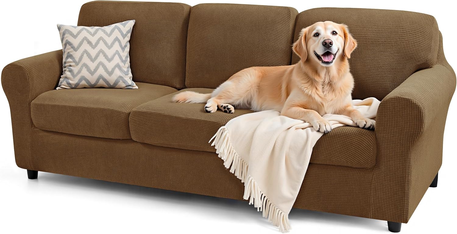 SUBRTEX 7 Pieces Stretch Sofa Slipcover Sets Couch Cover Sets Backrest Cushion Covers Furniture Protector Collection Set for Oversize Sofa Loveseat Chair Slip Covers(Large, Coffee) Coffee Large